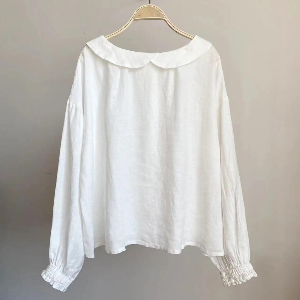 Johnature Женские топы весна-лето винтажные женские с отложным воротником свободные простые повседневные однотонные блузки