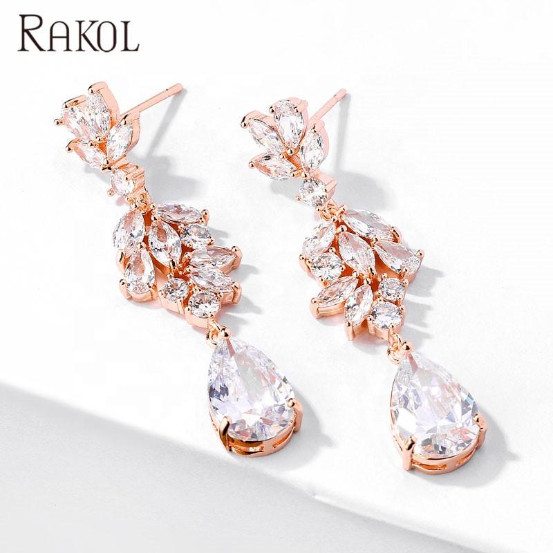 RAKOL EP5116 New Arrival Silver Plated Earrings Waterdrop Copper with Zircon Earrings for Women Flower Clear Water Drop Ear