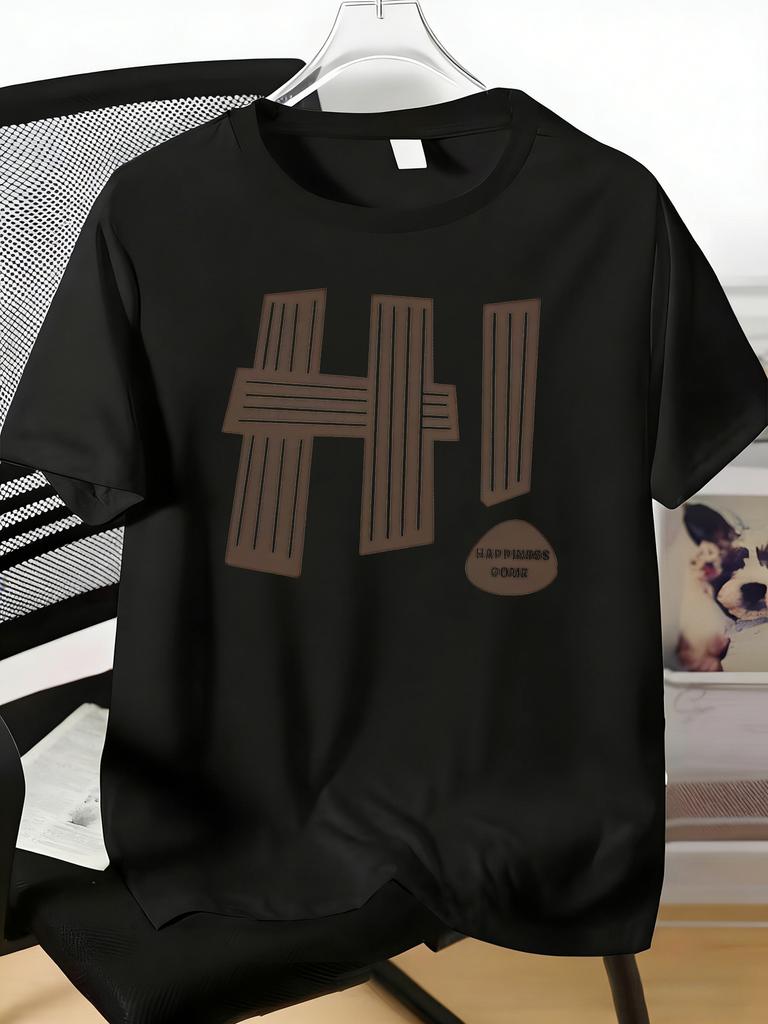 Unisexs Tee Striped Hi Letter Happiness Text Print Cotton Short Sleeve Male Casual Streetwear Outdoor Daily Basic Fashion Top