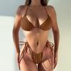 2025 новый купальник женский сексуальный однотонный бикини сетчатый однотонный треугольный раздельный бикини с ремешками