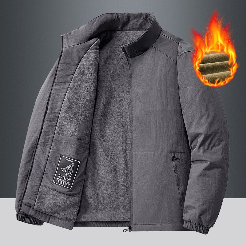 Мужская куртка из плотного бархата с ветрозащитным утеплителем, воротником-стойкой и изысканным внешним видом