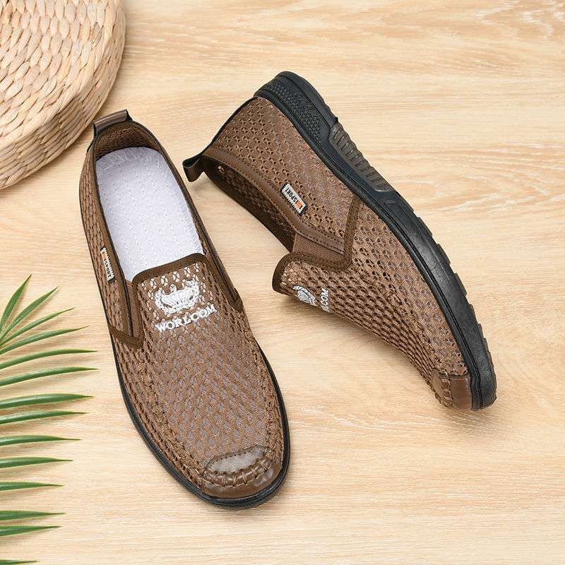 Летняя сетчатая обувь мужская дышащая полая тонкая сетчатая обувь мягкая подошва нескользящая и износостойкая повседневная обувь на одной педали мужские сандалии