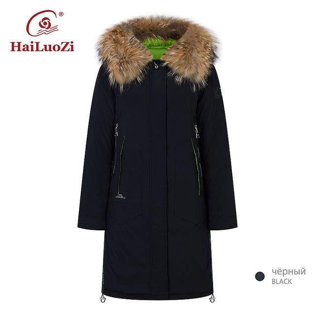 HaiLuoZi 2022 Новая зимняя женская куртка, модная повседневная куртка-пуховик с большим меховым воротником из енота, женское пальто, ветрозащитная парка с капюшоном 89