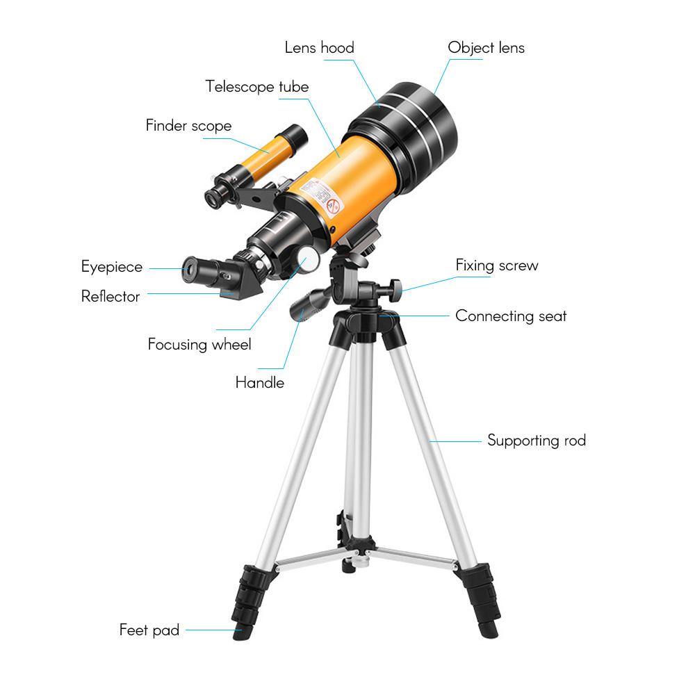 15X-150X 70 мм астрономический преломляющий монокулярный телескоп с большой апертурой и штативом окуляра от пыли