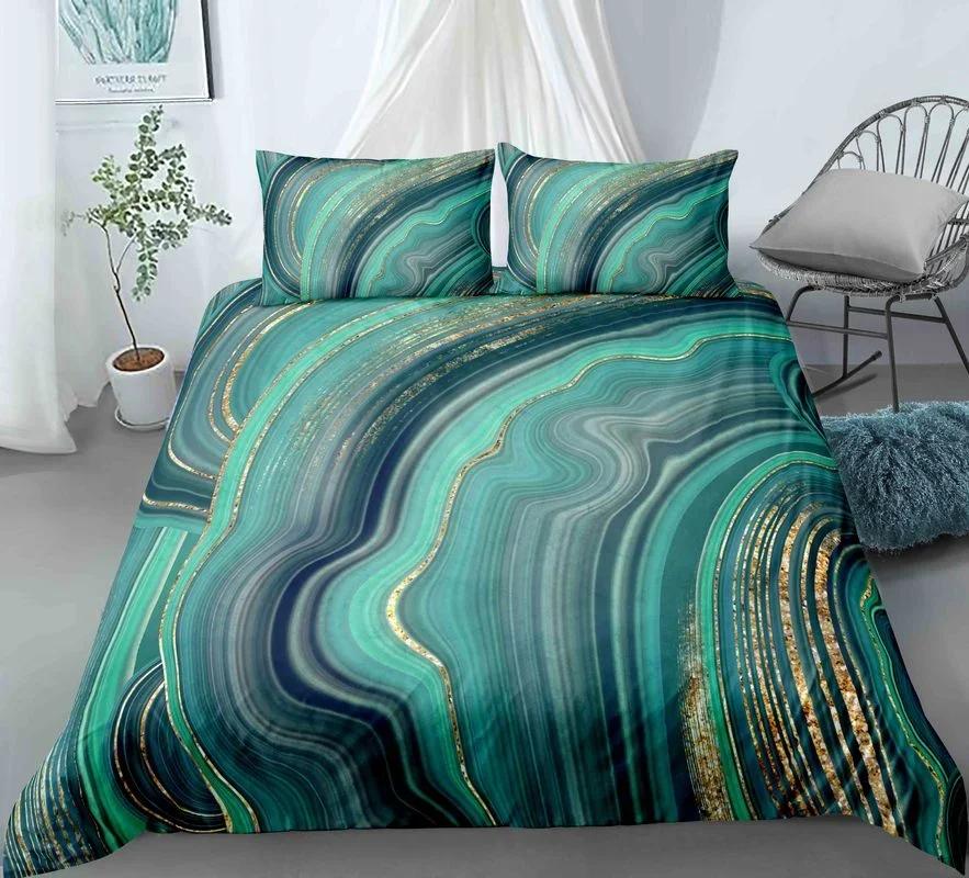 Пододеяльник Chic Marble Duvet Cover Microfiber Mint Gold Glitter Turquoise Комплект постельного белья Abstract Aqua Blue Quilt Cover Single Twin Full Size