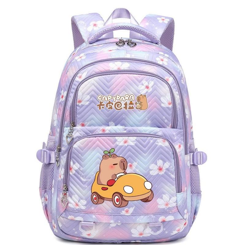 Capybara Print Youth School Backpack Teen Girls Boys Lightweight Multi-Compartment Nylon Bag With Air-Padded Straps