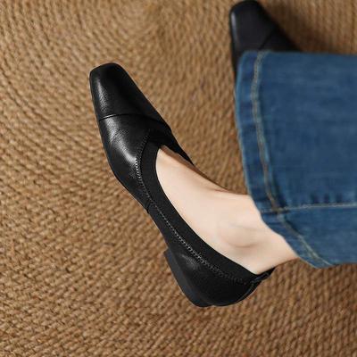 Овчина мода лето весна осень лето женщины квадратный носок низкий каблук удобные уютные балетки