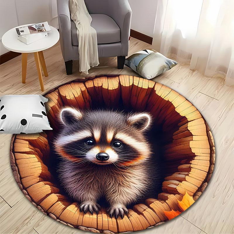 "Cozy Raccoon Print Round Carpet for Kids' Rooms" round carpet for home sofa bedroom, gift