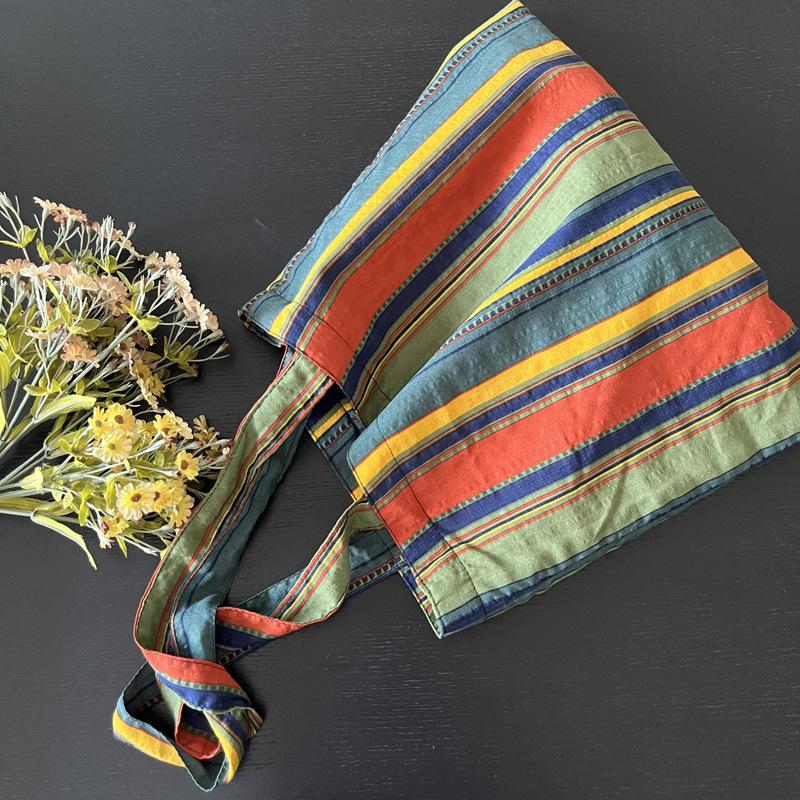 Красочная полосатая сумка на плечо для женщин, большая вместительная сумка для покупок, повседневная пляжная сумка, многоразовая портативная сумка