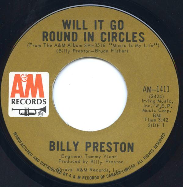 7-дюймовая пластинка BILLY PRESTON Will It Go Round In Circles AM1411 AM Records 1973 Канада SoulFunk Б/у