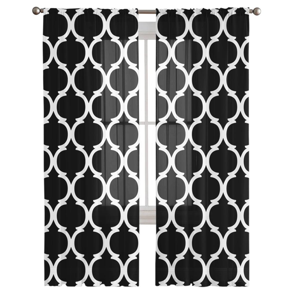 Черные Марокко Геометрия Прозрачные Шторы Оконные Тюль Шторы Для Гостиной Спальни Для Кухни Вуалетные Шторы Украшения