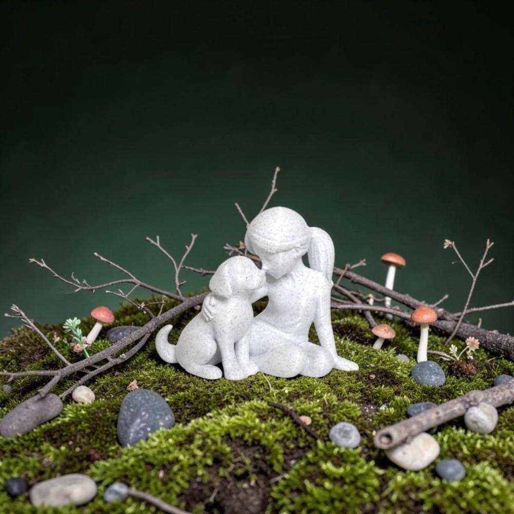 Creative Girl And Dog Statues Cute Canine Statues Crafts Desktop Dog Figurine Desktop Use
