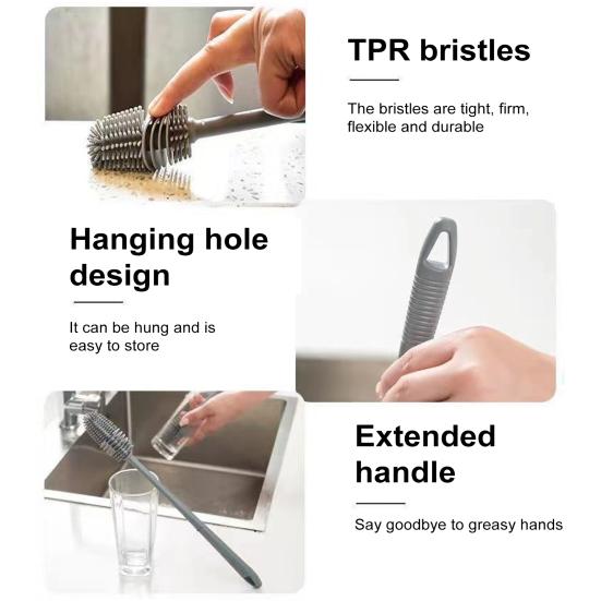 Yousheng Силиконовая щетка для мытья бутылок с длинной ручкой, мягкая щетина, щетка для узкого горлышка, инструмент для чистки стеклянной посуды и детских бутылочек