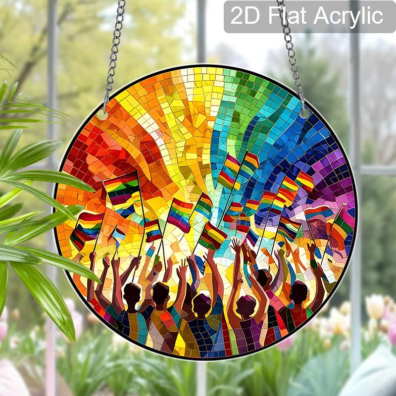 Acrylic Rainbow Pride Suncatcher Stained Glass Effect Window Hanging Ornament Colorful Home Decor