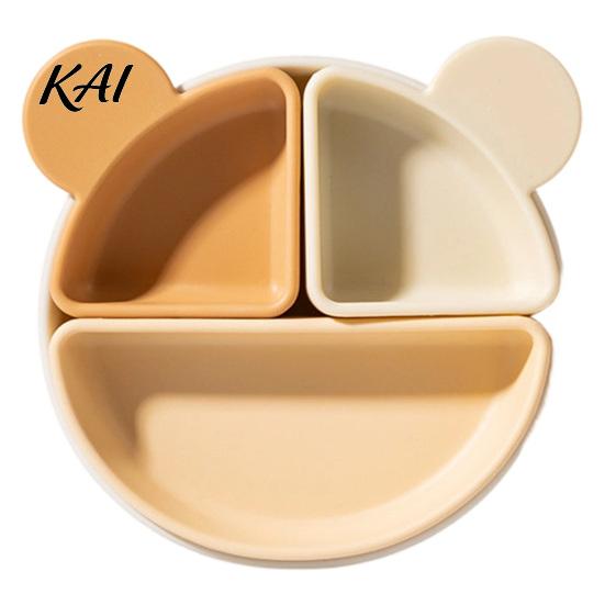 Non Slip Baby Tray Silicone Suction Plate for Toddlers, Cute Bear Detachable Divided Dinner Led Weaning Essentials Plate, Anti-slip Base Meal