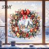 Waterproof Window Murals Watercolor Christmas Wreath Static Cling, Reusable Xmas Sticker with Red Bow Party Supplies Winter Snowy Decal, Holiday