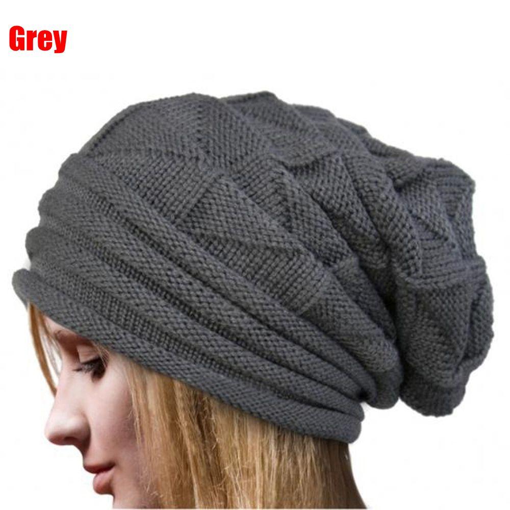 Casual Striped Solid Crochet Hat Beanie Wool Knitted Women Caps