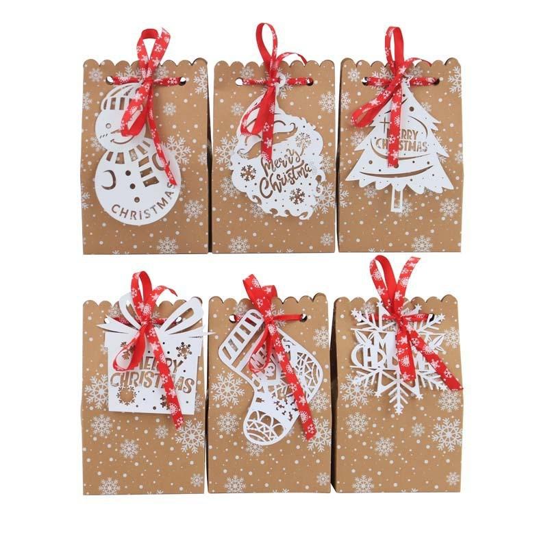 New Christmas European Style Kraft Paper Snowflake Paper Bag Candy Box 6 Laser Card Biscuit Candy Bags