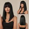 Длинные волосы, натуральный полный головной убор, прямой парик средней длины для женщин, летняя челка, черные волосы, модный воздушный парик