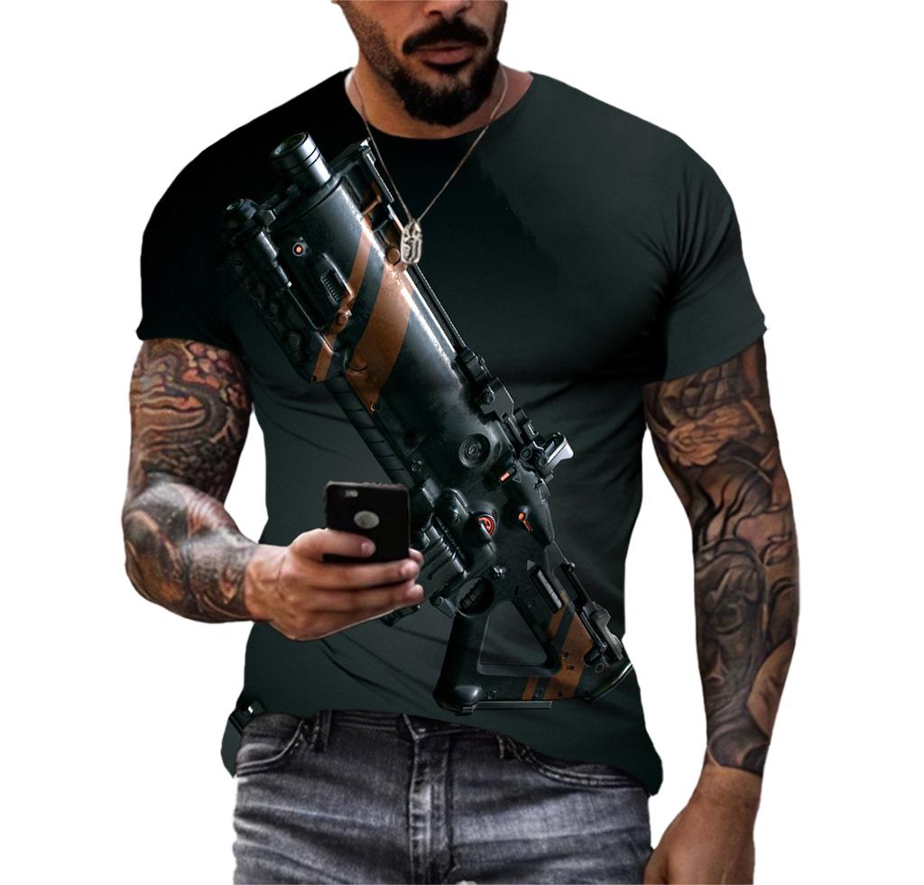 Футболка для мужчин, футболки с 3d пистолетом, забавные уличные футболки с принтом Beretta Gun, модные повседневные топы с короткими рукавами в стиле панк, футболки с пистолетом