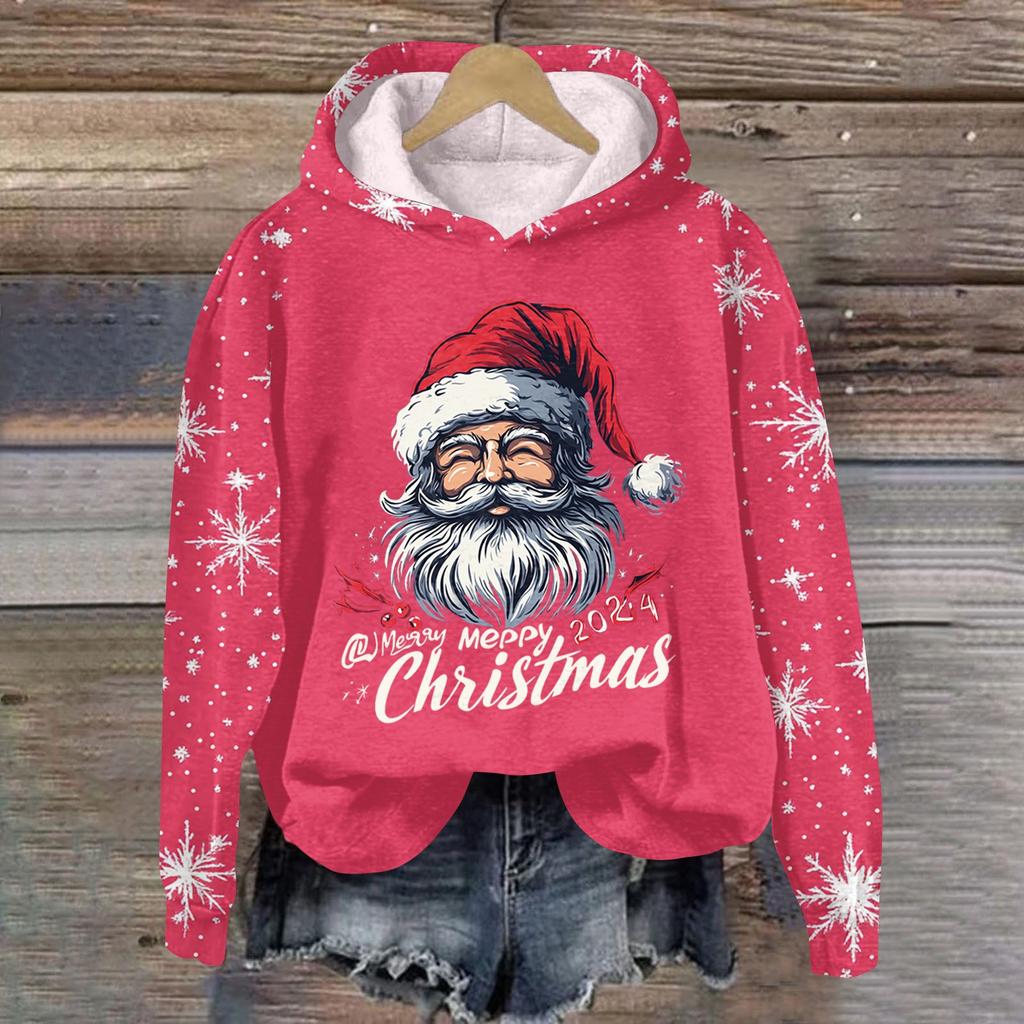 Женская модная толстовка с капюшоном и глубокими рукавами с рождественским принтом