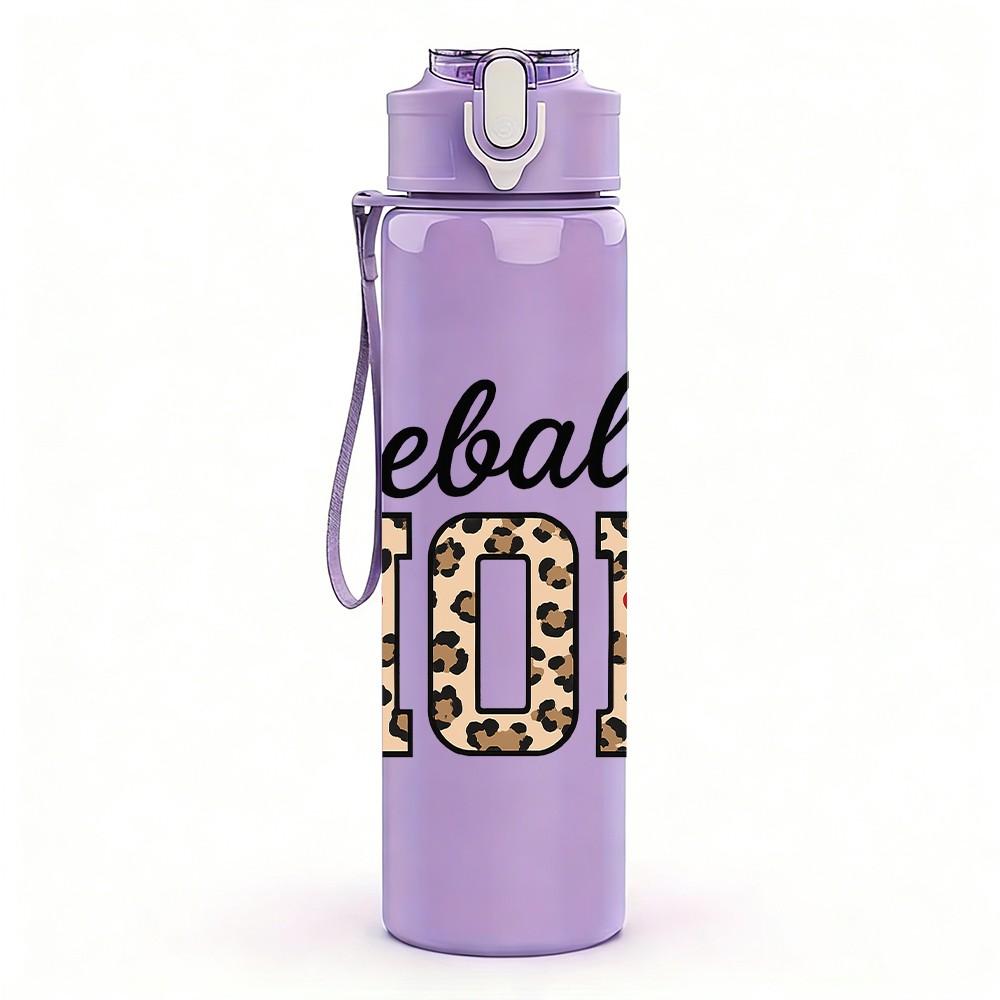 1PC Baseball Mom Leopard Sport 750ml Color Plastic Sports Water Bottle Leakproof Flip Straw Lid Suitable for Sports Office Home Use