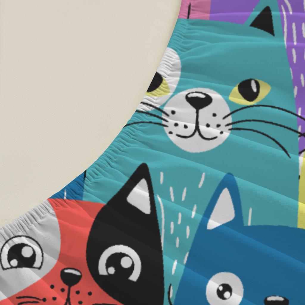 3 шт. Цветные кошки Простыня на резинке Мультяшный узор с кошками 3D-печать Подарки для студентов Девочек 100% Полиэстер Обычная простыня С наволочками