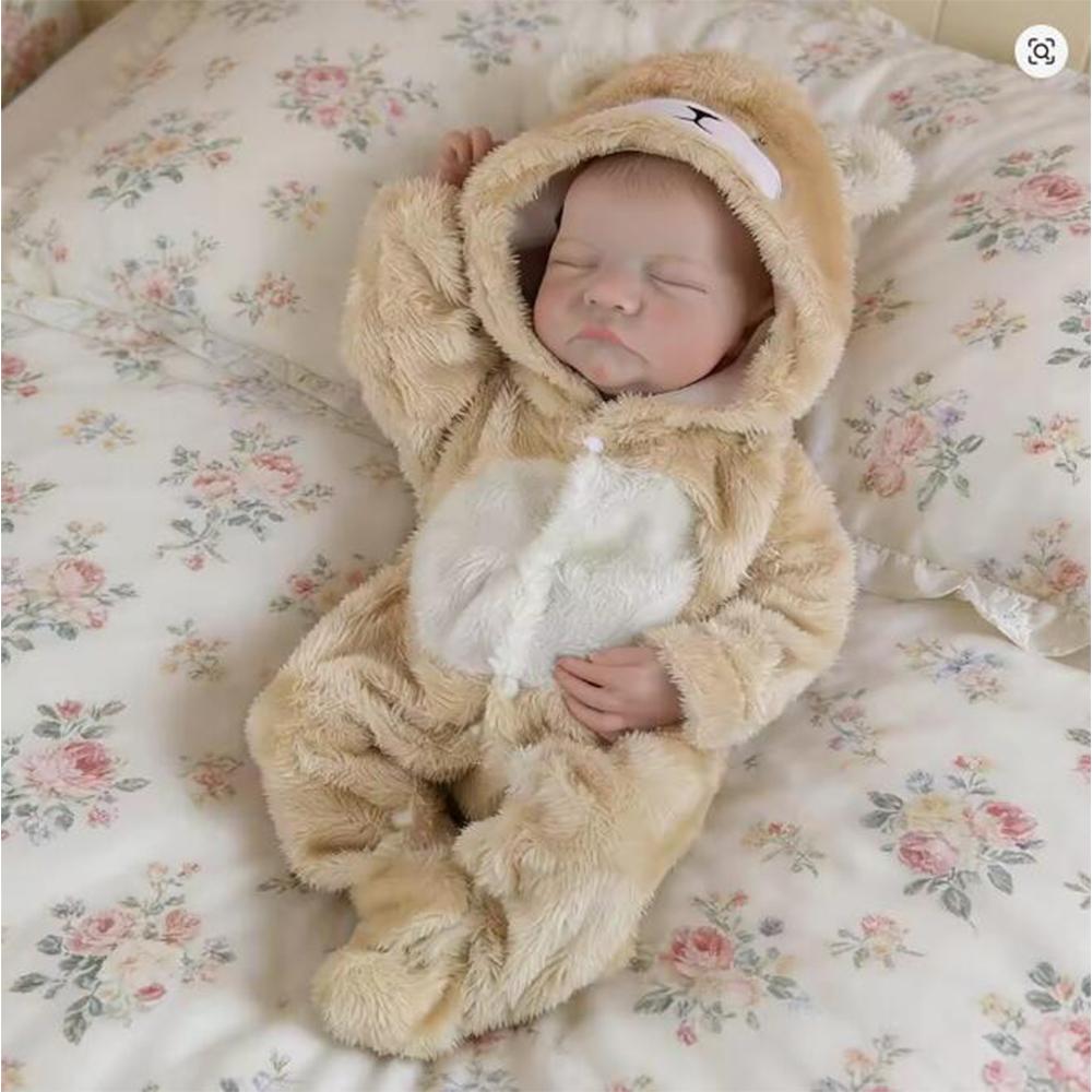 18-дюймовая кукла-младенец Reborn, милая одежда с мишкой, 46 см, винил, реалистичная спящая кукла-новорожденный, подарок на день рождения ребенку