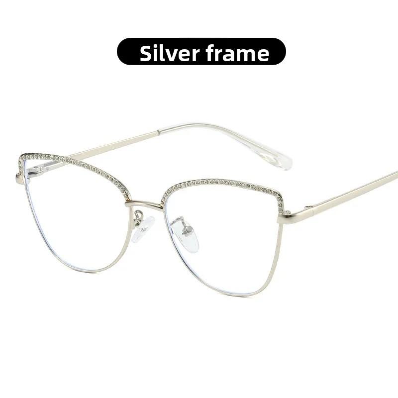 Metal Frame Cat Eye Eyeglass Diamond Bordered Anti Blue Light Glasses Fashionable Vintage Women Eyewear