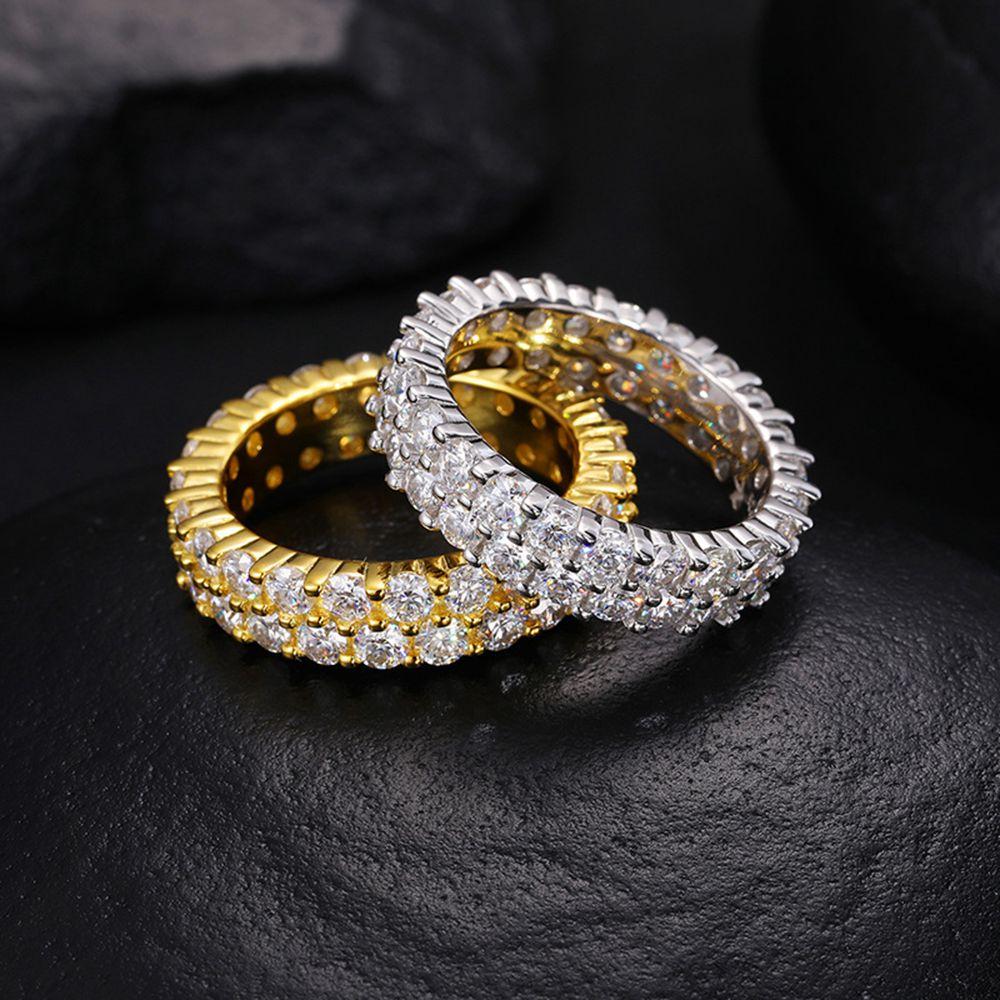 Модное кольцо из стерлингового серебра 925 пробы с покрытием 18 карат, круглое 3 мм рядное кольцо с муассанитом и бриллиантами, обручальное, юбилейное, в стиле хип-хоп, ювелирные изделия