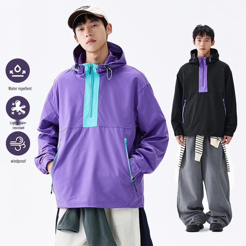 Унисекс Softshell куртка с капюшоном, Color Block: Стильная весенне-осенняя ветровка, Модная спортивная одежда