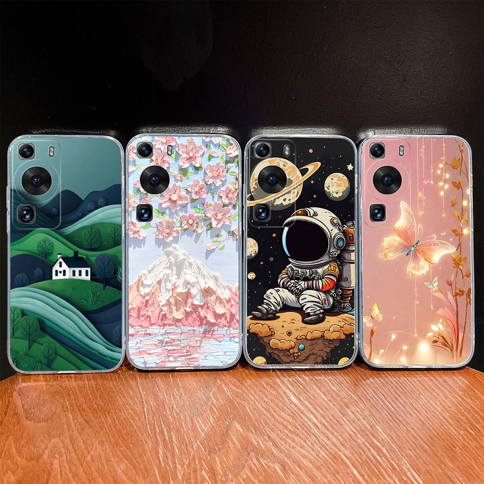 Чехол для Huawei P60 P50 Pro P50E Рыбы Океана Мягкий Тонкий ТПУ Прозрачный Силикон Легкий Задняя Крышка для Huawei P 60 P 50 Корпус Телефона