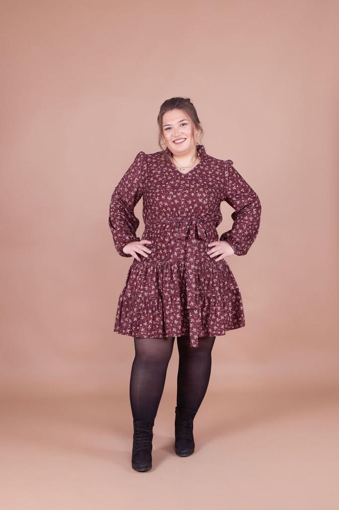 Женское платье большого размера Плюс размер Бордовое бархатное платье с цветочным узором и воротником