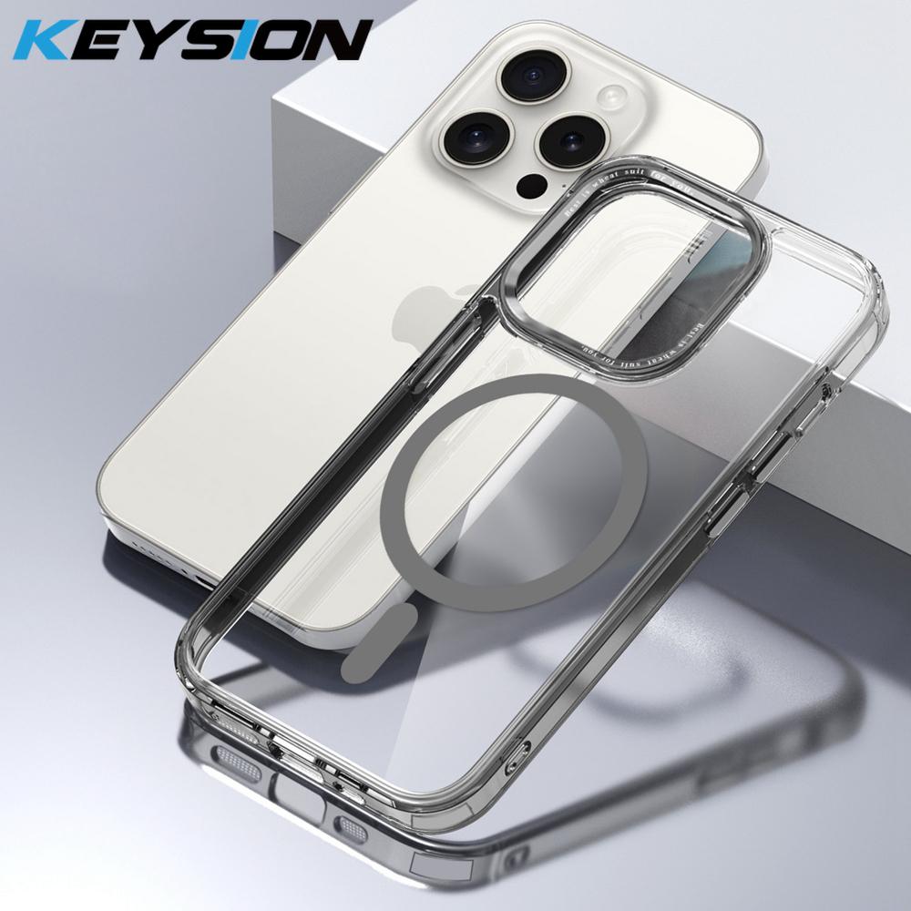 KEYSION Прозрачный чехол MagSafe для iPhone 15 14 Pro Max Прозрачный магнитный чехол для беспроводной зарядки iPhone 13 Pro Max