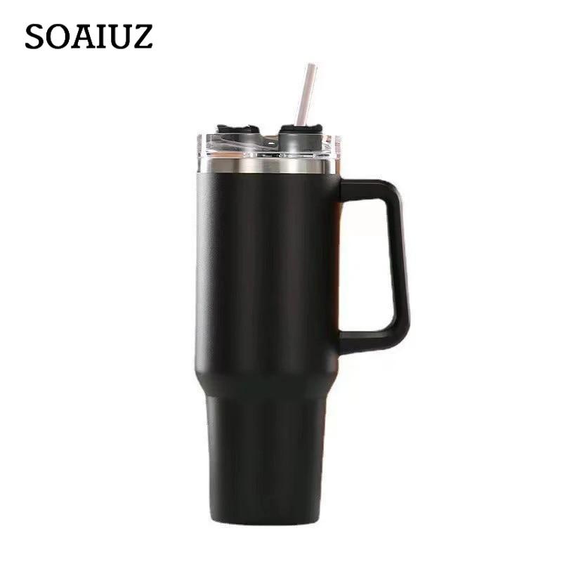Изолированная бутылка для воды из нержавеющей стали 304, 1200 мл, термокофейная автомобильная чашка, холодные и горячие кружки, термос с ручкой, соломинка, для спорта