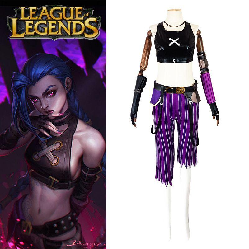 League Of Legends Jinx Cosplay Costume Halloween Party Uniform Set With Exquisite Printing