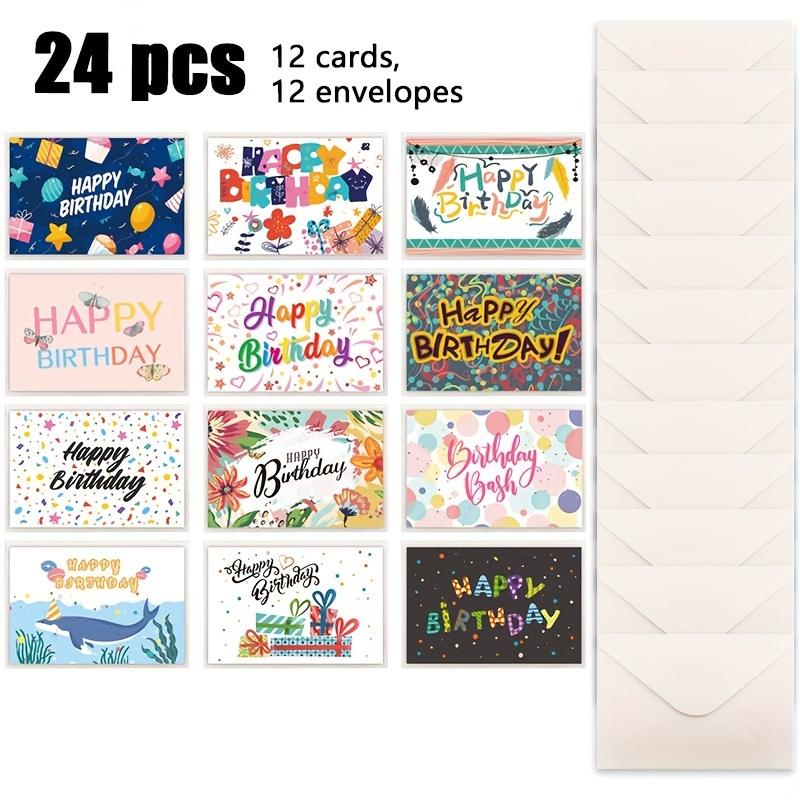 1 Set (24pcs) Birthday Greeting Card Creative Set–12 Birthday Gift Cards with Envelopes, Blessing Stamping Cards,and Birthday Party Blank Sticky Notes