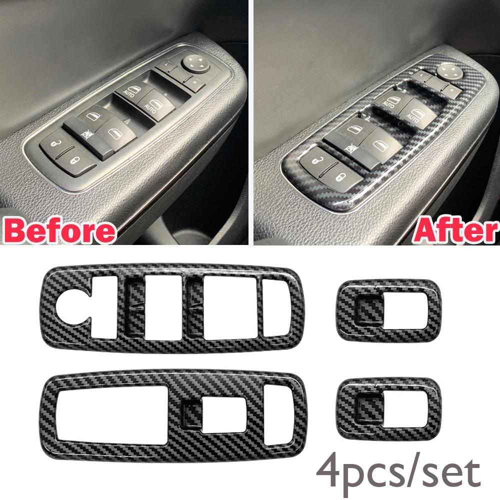 For Dodge Charger 2016-2021 Inner Window Lift Panel Trim Black Carbon Fiber ABS Decora Interior Window Switch Cover Trim 4pcs