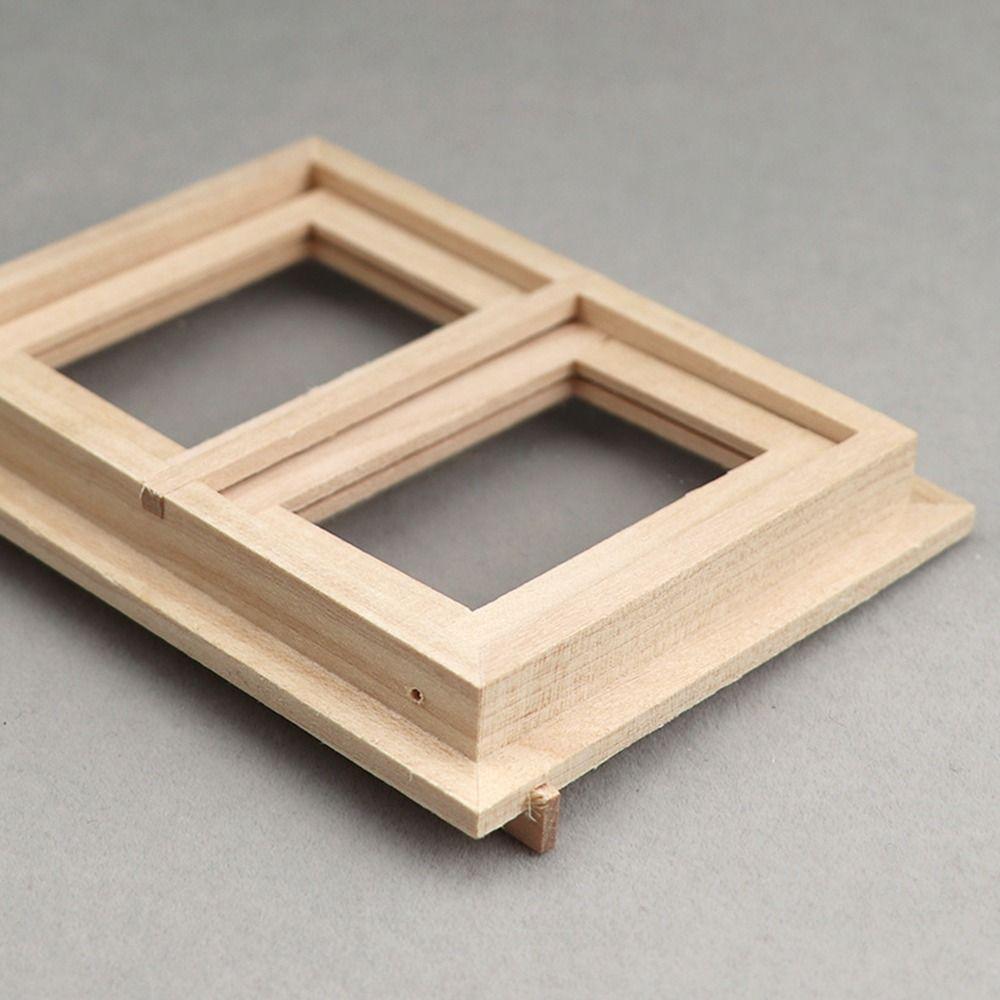 Dollhouse Furniture DIY Double Window Glass Plate Doll House Window Wooden Frame Doll Furniture