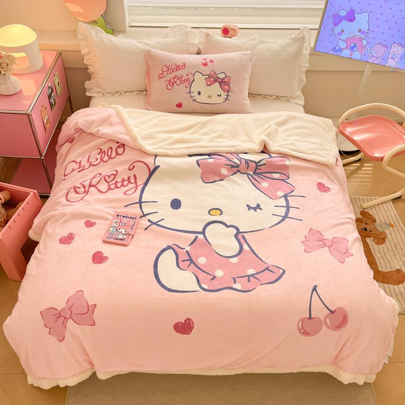 Плед Hello Kitty Melody Cinnamoroll Большой Мультяшный Флисовый Плед из Овечьей Шерсти Двухслойный Утолщенный Плед из Молочного Флиса Плюс Вельвет