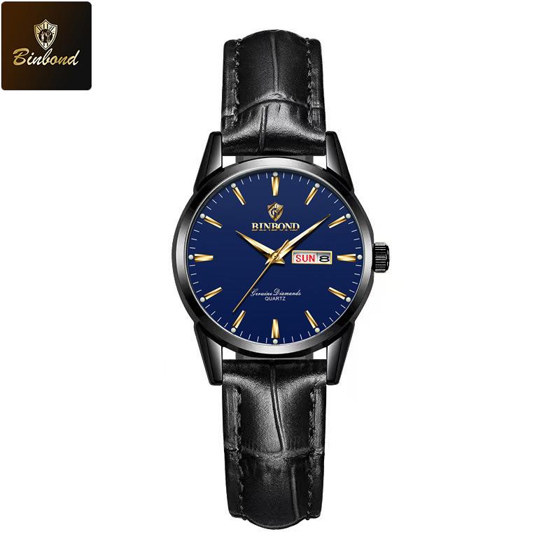 BINBOND Fashion Watch for Women Luxury Women Quartz Watch Breathable Leather Strap Waterproof Business Casual Women Watch
