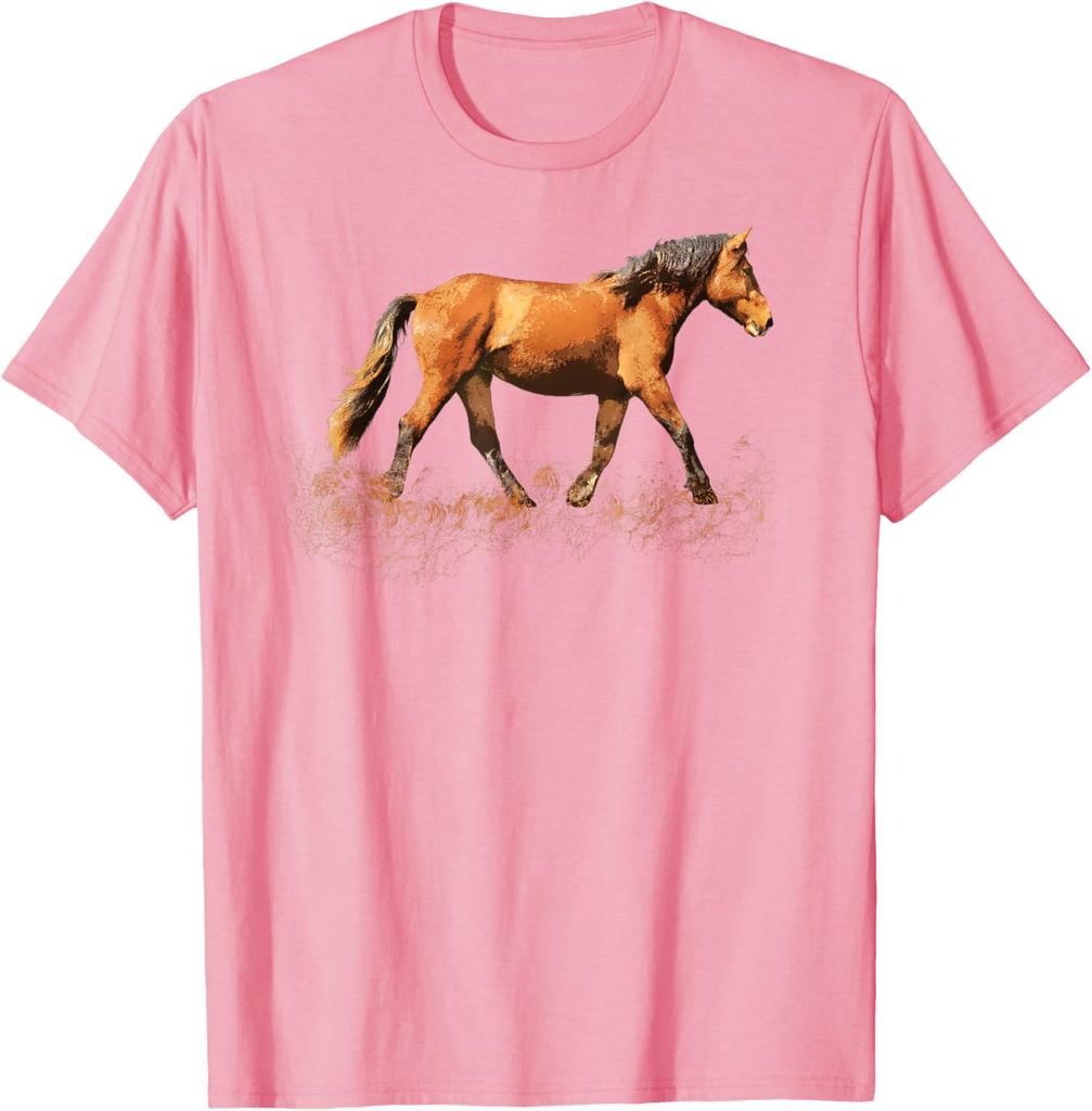 Earthy Brown Horse Silhouette Running Graphic T-Shirt Casual Cotton Short Sleeve Tee for Riders