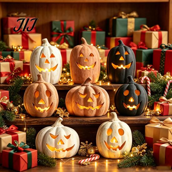Outdoor Porch Autumn Decor Halloween Pumpkin Candle Holder, Resin Lantern Tealight Holder with Fall Home Carved Face for Farmhouse Table Mantle
