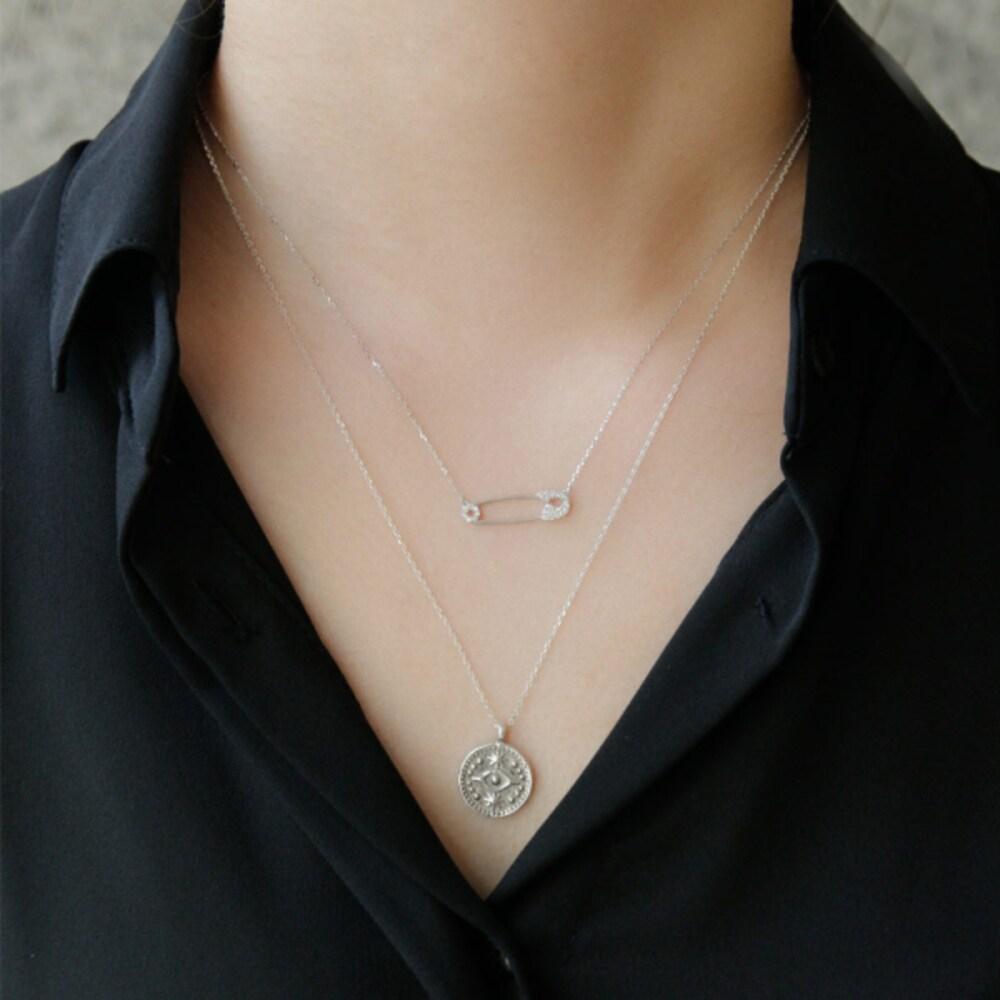 Evil Eye Coin Pendant Silver Necklace N01112