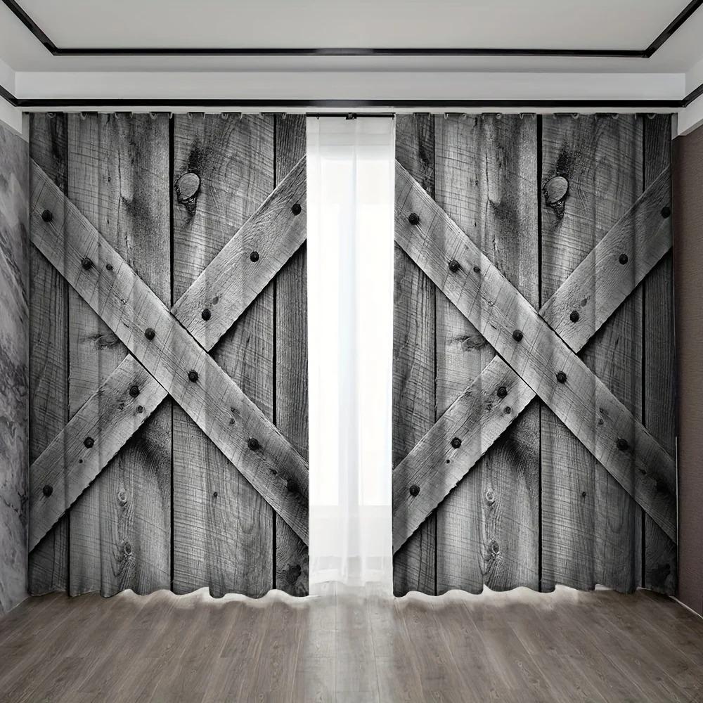 2 панели деревенские шторы винтажные деревянные двери напечатанный карниз для штор карманное окно обработка для спальни офиса кухни гостиной
