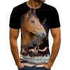Horses Casual Mens 3D Shirt For Birthday | Black Summer Men'S Unisex Tee Animal Graphic Prints Round Neck 3D Plus Size Daily Short Sleeve Clothing
