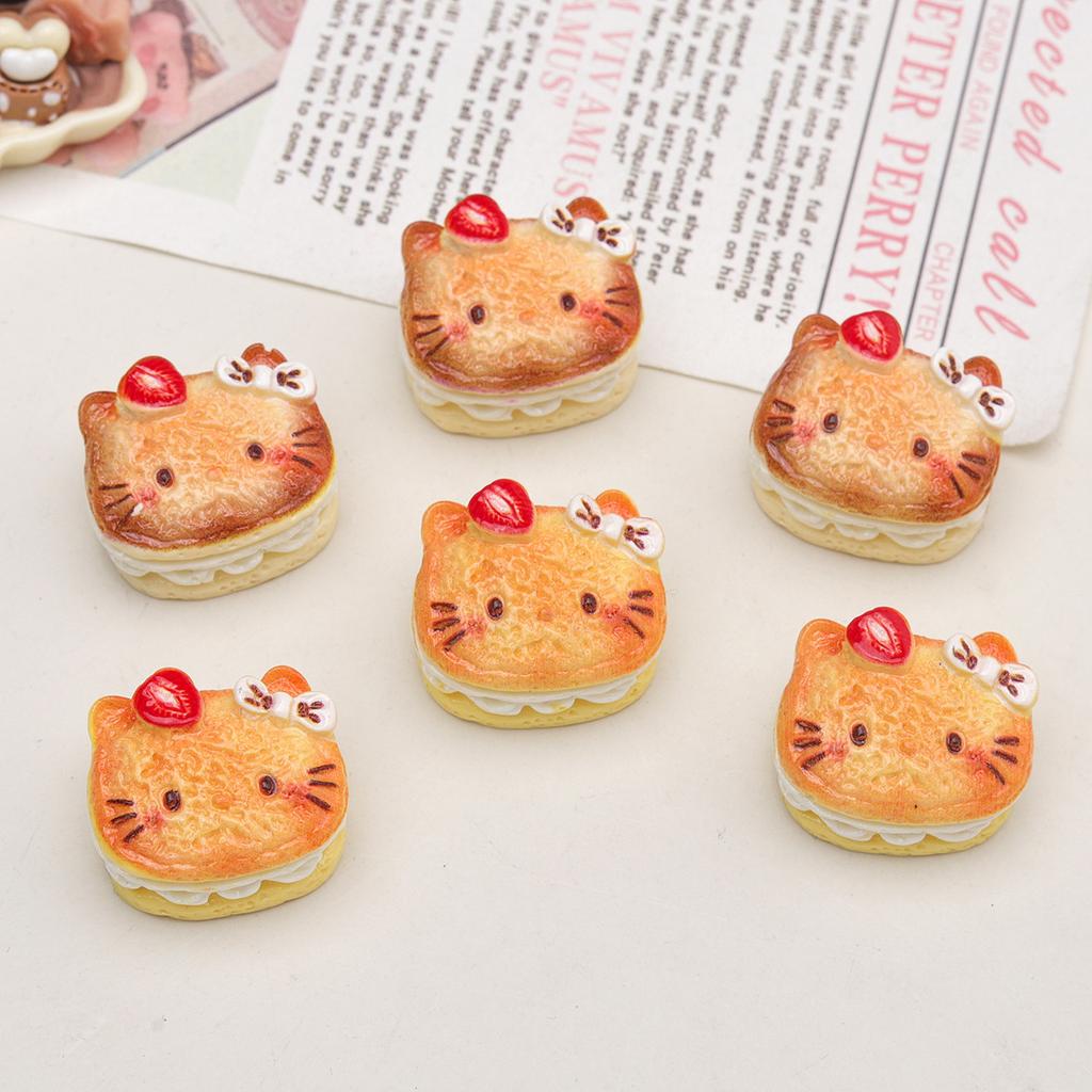 4Pcs Cartoon Diy Resin Accessories, Sandwich Cake, Cat Head, Cream Glue Hair Clip, Shoe Buckle, Keychain, Pendant Accessorie