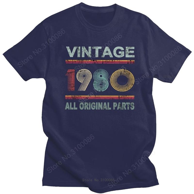 Classic Vintage Born In 1980 Tshirt Unisex Short Sleeve All Original Parts Tee Shirt 40 Years Old 40th Birthday Gift Cotton Tshirt