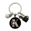 A-Z Letters Elegant Imitation Pearl Key Chain Charm Enamel 26 Letters Key Ring