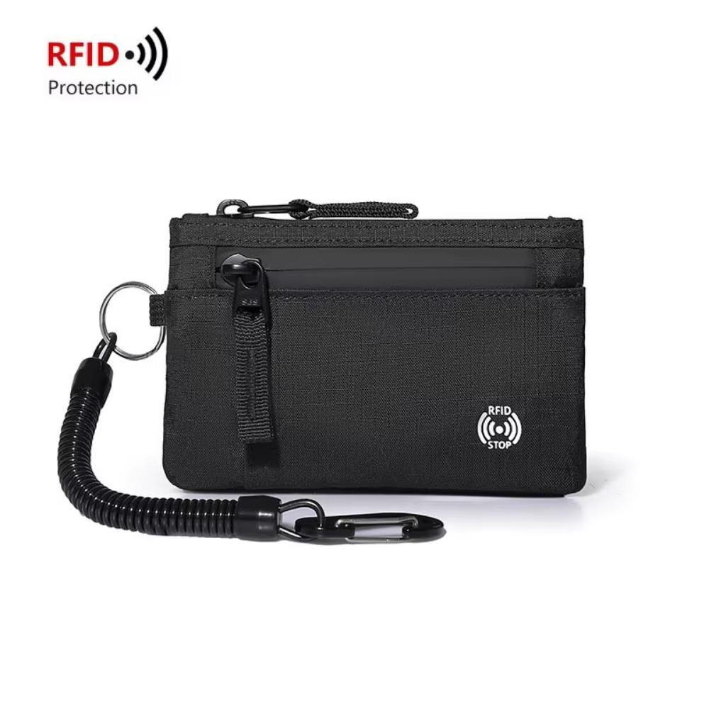 Мужские кошельки RFID держатель для кредитных карт Роскошный нейлоновый тонкий кошелек на молнии Чехол для ключей и карт Мужской кошелек для мелочи с карабином